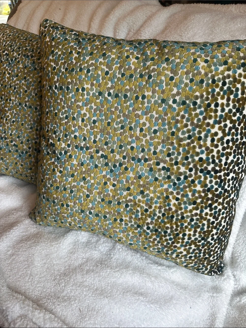 Decorative Throw Pillow in Green and Blue Dot Pattern covers only